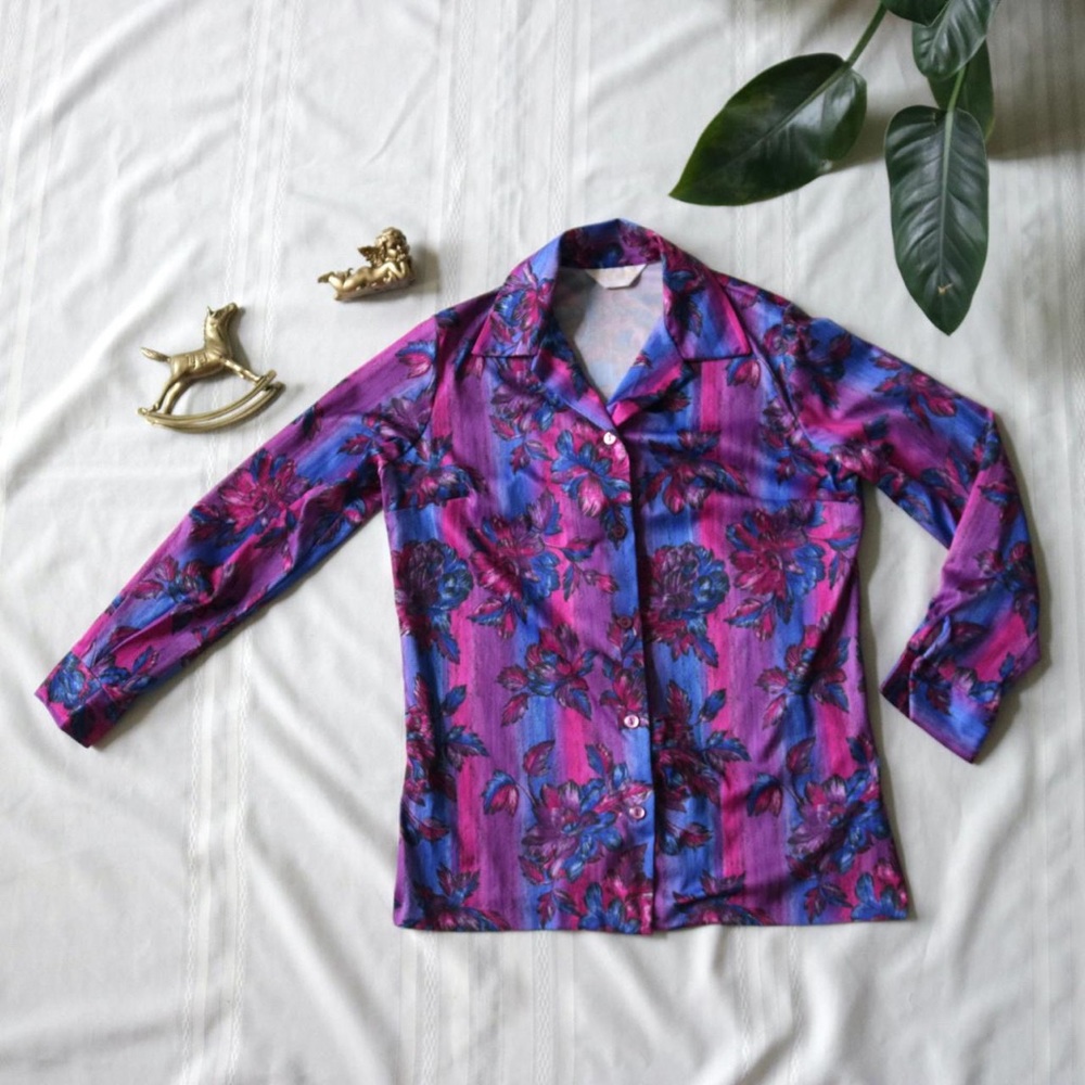Purple and fuschia floral button down shirt